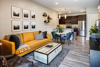 Living Room at Icon Apartment Homes at Ferguson Farm in Bozeman, MT 59718